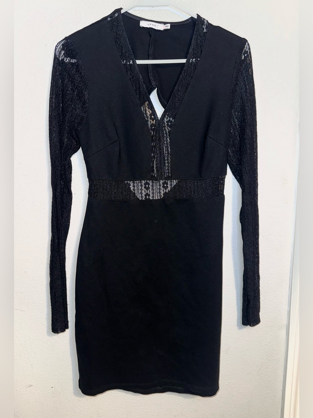 Lush Black Long Sleeve Lace Accent Dress